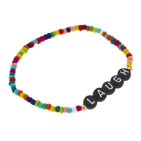 Zuri Block Letter Bracelet with Multi Seed Beads