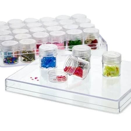 Eiito Diamond Painting Storage Containers, 2pcs 28 Grids Clear Diamond Painting Accessories and Tools Boxes Bead Organizers Diamond Art Embroidery Storage with 200PCS Label Stickers