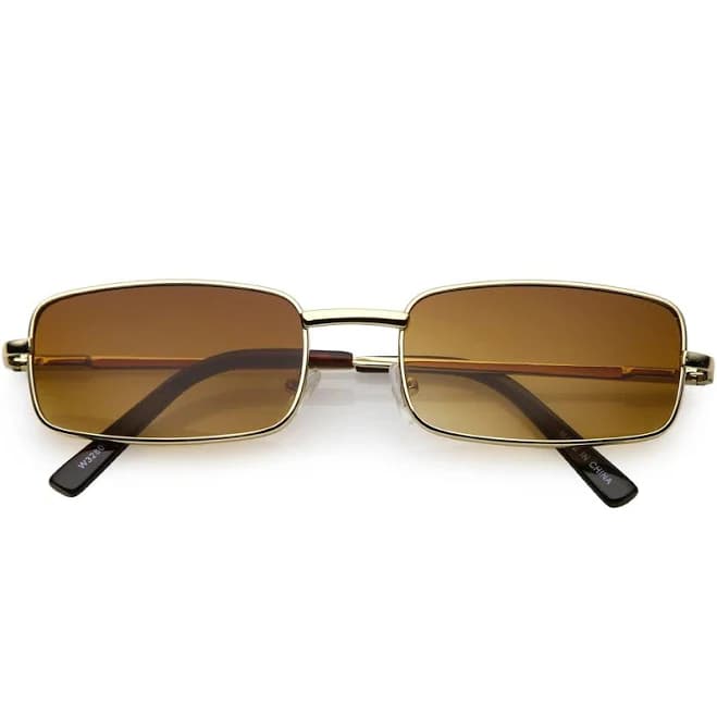 Adult Classic Small Metal Rectangle Sunglasses Neutral Colored Flat Lens 54mm