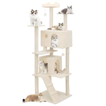 Monibloom 77-in Cat Tree & Kittens Play House Multi-Level Plush Cat Condo for Indoor Cat