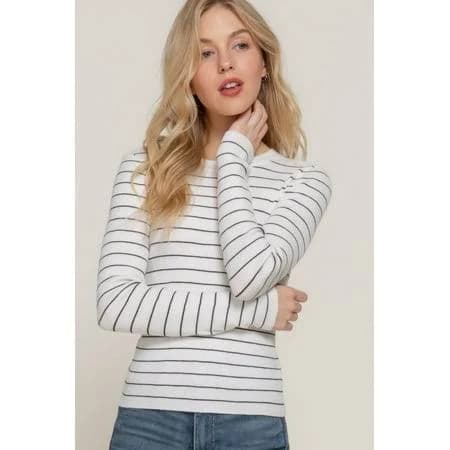 Long Sleeve Crew Neck Stripe Sweater