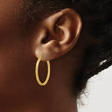 Primal Gold 14 Karat Yellow Gold Satin and Diamond-cut Square Tube Hoop Earrings - Walmart.com