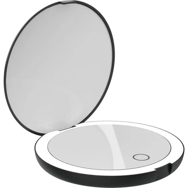 LUNA London Compact Travel Mirror | Travel Makeup Mirror with Light | LED Lighted Vanity Mirror with 3 Light Modes | 7X Magnification Folding Portable & Rechargeable (Matte Black)