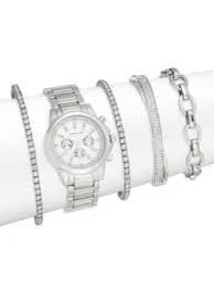Glitz 5-Piece Link Bracelet Watch Set/Silvertone