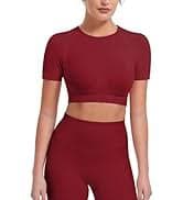 Amazon.com: VOYJOY Women Impact Crop Top Raglan Shoulder Cut Seamless Short Sleeves Tops Lightweight Crop Fit Workout Gym Yoga T Shirts Blue Gray M : Sports & Outdoors