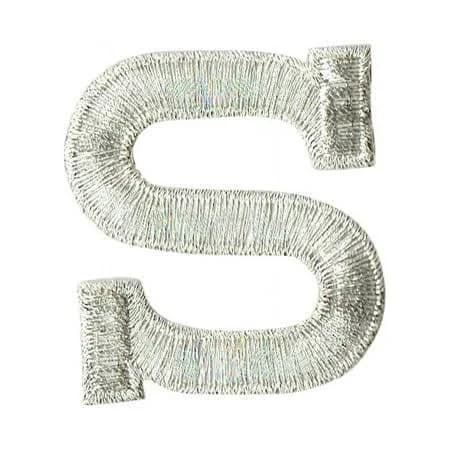 Alphabet Letter S Color Silver 2" Block Style Iron On Embroidered Applique Patch