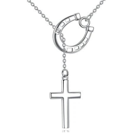 Cross Necklace Sterling Silver Lucky Horseshoe Y-Necklace Baptismal Christian Pendant Jewelry Gifts for Women, Women's, Size: One size