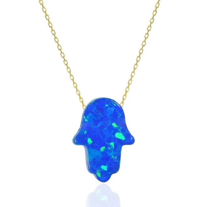Minimalist Good Luck Dainty Opal Hamsa Hand Protection Necklace