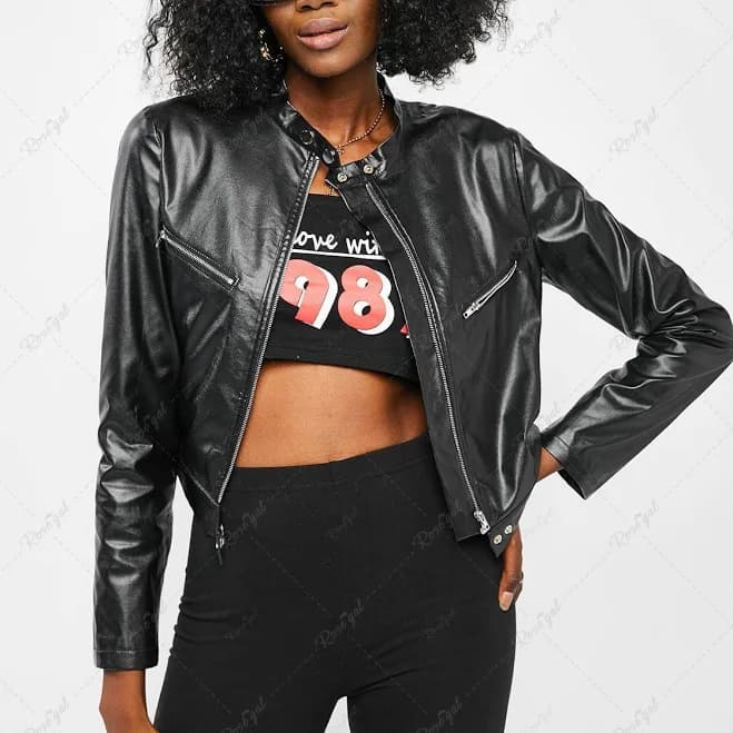 Faux Leather Biker Jacket with Zippered Front