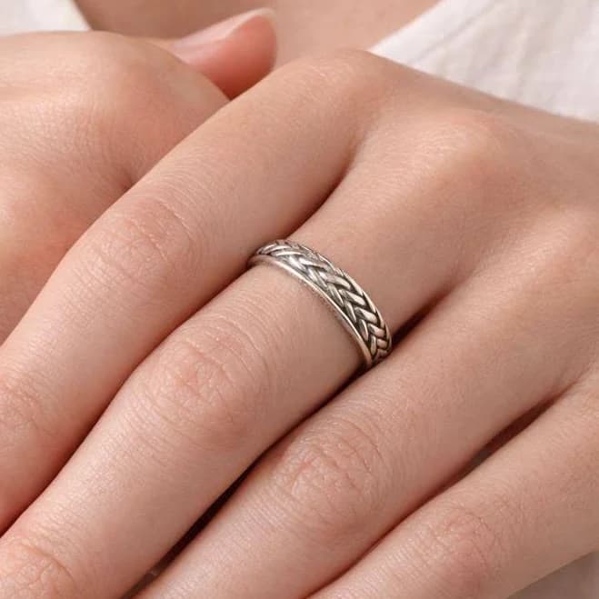 Minimalist Vintage Braided Silver Stackable Ring