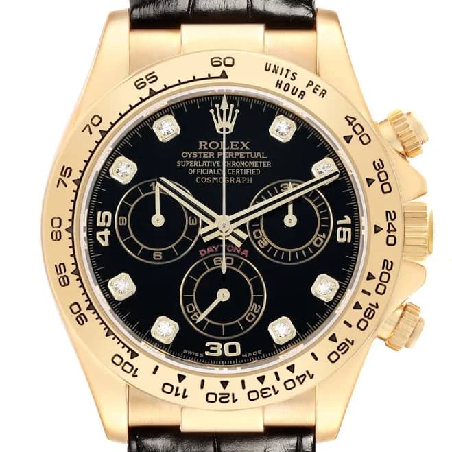 Rolex Daytona Yellow Gold Black Diamond Dial Mens Watch 116518 at SwissWatchExpo