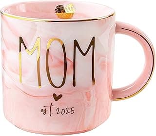 VILIGHT New Mom Gifts for Women - Gifts for First Time Moms est 2025 Mothers - Pink Marble Mug Ceramic Coffee Cup 11oz