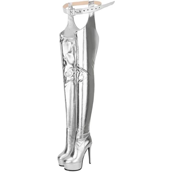 Stiletto Platform Boots with Buckle Over The Knee
