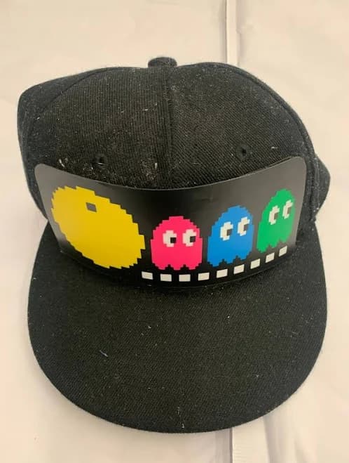 Pac Man Hat Cap Snap Back Adjustable Black Yellow Pre Owned Ht 93+40
