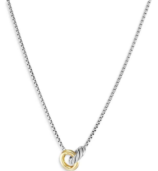 David Yurman Petite Cable Linked Hoop Necklace in Sterling Silver and 14K Yellow Gold