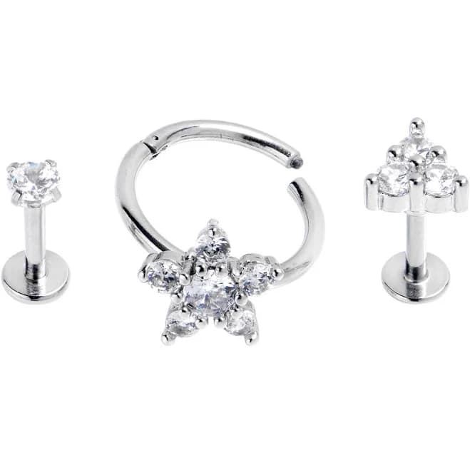 Body Candy 16g Stainless Steel Labret Lip Piercing Set with Clear CZ