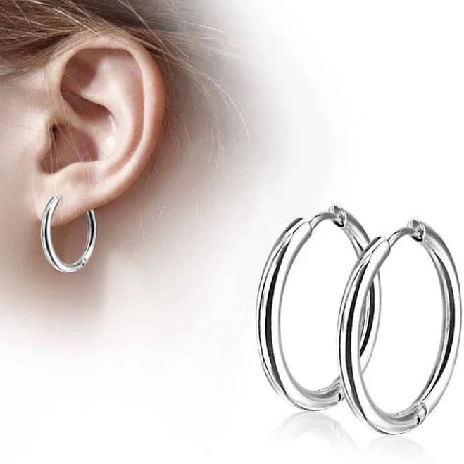 Pair of Thin Surgical Steel Earring Hoops Pierced Universe