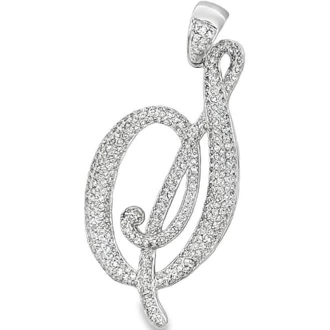 3D Script Initial Letter White CZ Iced Out Pendant
