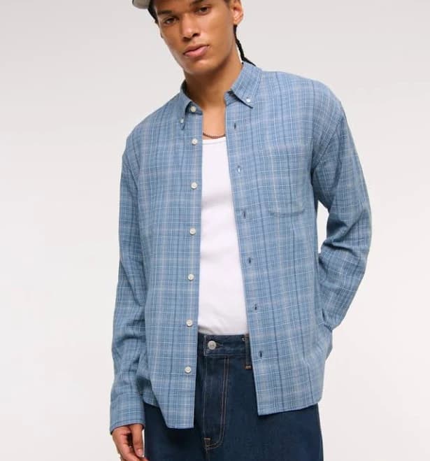 Abercrombie & Fitch Men's Long-Sleeve Plaid Button-Up Shirt
