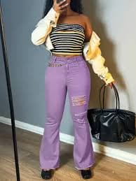 womens high waisted fit distressed flare jeans fringe - Temu