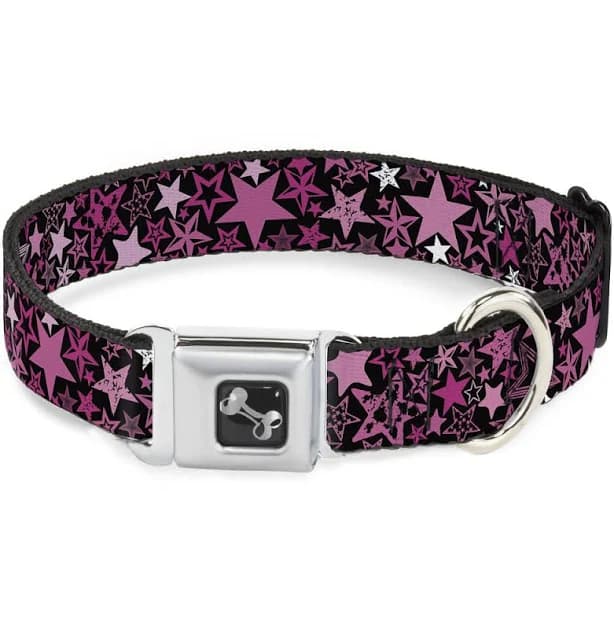 Buckle-Down Seatbelt Buckle Dog Collar - Stargazer Black/Pink
