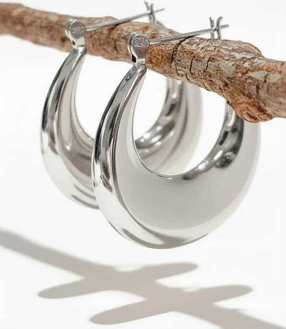 Sterling Silver 925 Large Oval Hoop Earrings