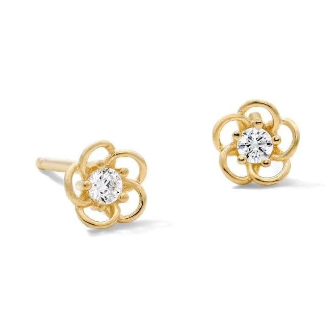 10K Semi-Solid Gold CZ Flower Studs