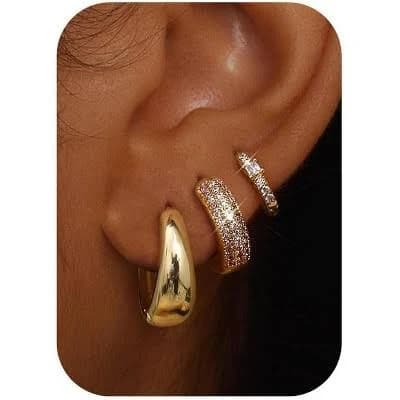 14K Gold Plated Chunky Huggie Hoops