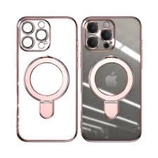 ELEHOLD Plating Magnetic Case for iPhone 16 Pro Max Case Transparent Clear Cover Kickstand Camera Lens Protection Compatible with Mag Safe Accessory Slim Shockproof Case for iPhone 16 Pro Max,Rosegold - Walmart