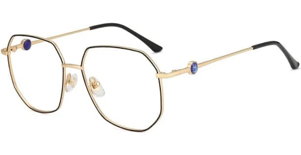 Firmoo Black Gold Polygon Prescription Glasses Metal Frame Andrew081