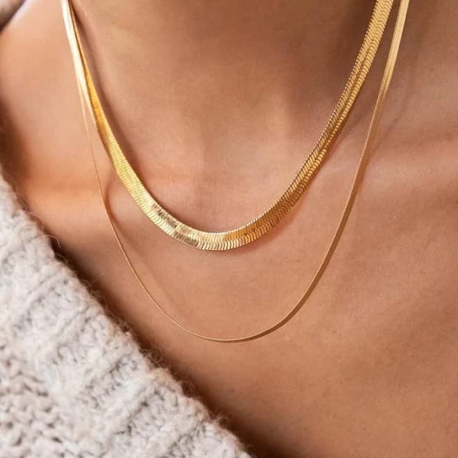 18K Gold-Filled Herringbone Snake Necklace Set