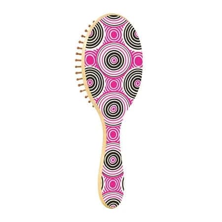 Jstel Circles Pink & Black Hair Brush for Women Men Natural Wood Detangler Brushes for All Hair Types Hairbrush for Wet & Dry, Size: Medium