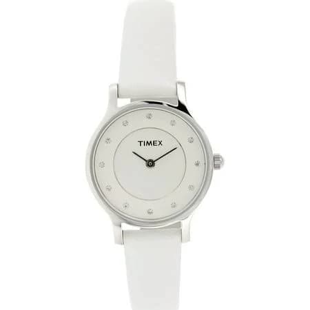 Timex Ladies Leather Wristwatch with Stone Set Dial