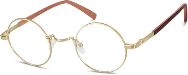 Zenni Round Glasses Gold Plastic Full Rim Frame, Spring Hinges, Nose Pads, Blokz Blue Light Glasses, 450114
