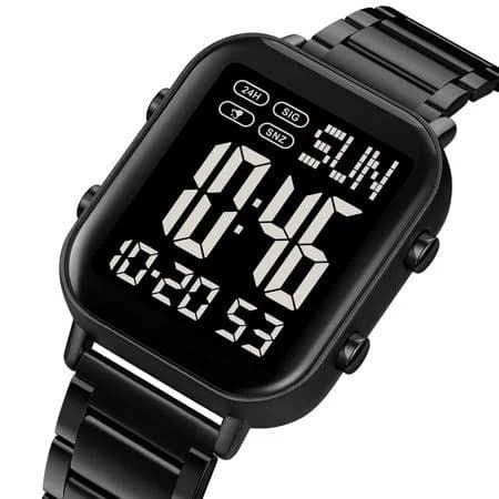 Men's Digital Stainless Steel Square Watch