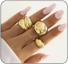 Amazon.com: MIFYNN Chunky Gold & Silver Adjustable Thick Fashion Statement Open Dome Geometric Curved Minimalist Simple Rings (Gold): Clothing, Shoes & Jewelry