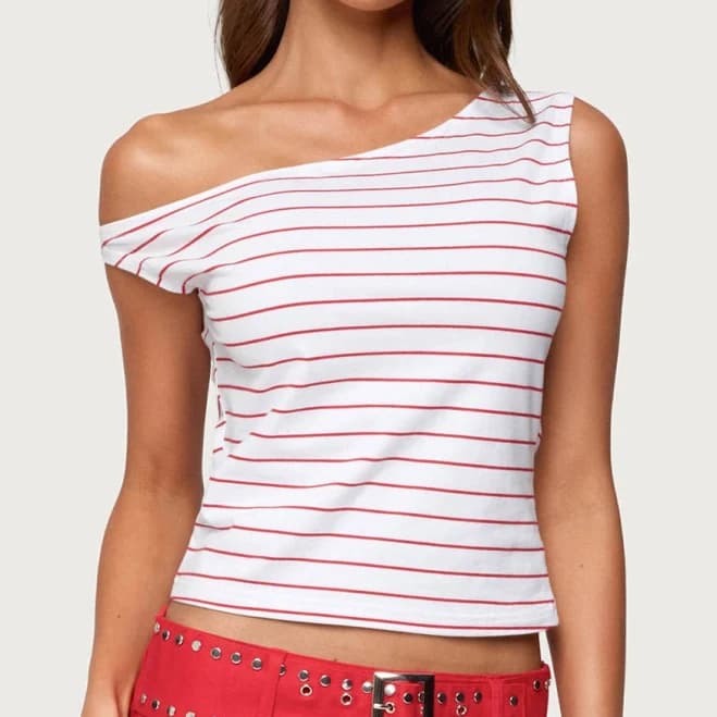Edikted Women's Keryn Striped Asymmetric Top