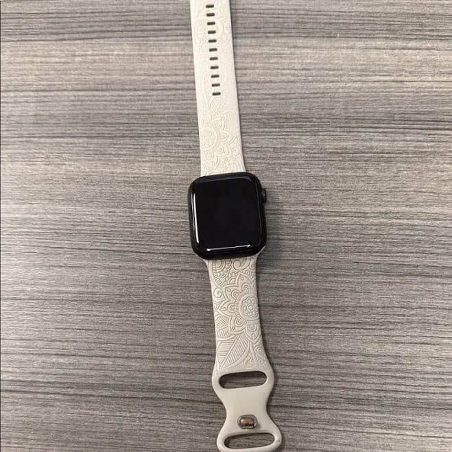 Apple Wearables | Apple Smartwatch Series 7 45mm With Black Face And Patterned White Band | Color: Black/White | Size: Os | Skurdziolek's Closet