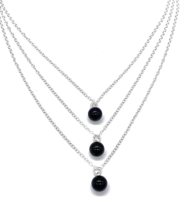 925 Sterling Silver Onyx Ball Pendant Chain Necklace