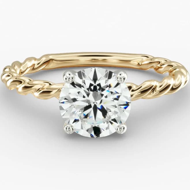 Round Diamond Engagement Ring Twisted Cable Solitaire Elegant 2.0mm 14K