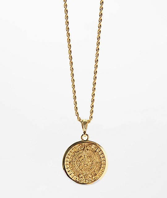 20" Gold Aztec Calendar Necklace