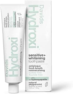 Davids Hydroxi Fluoride Free Nano Hydroxyapatite Toothpaste for Remineralizing Enamel & Sensitive Relief, Whitening, Antiplaque, SLS Free, Natural Peppermint, 5.25oz, Made in USA