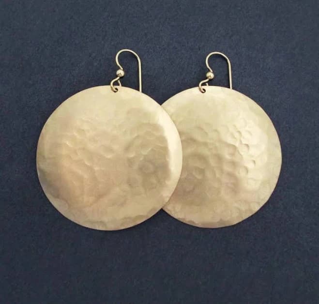 14K Gold Filled Hammered Disc Dangle Earrings