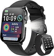 Blackview Smart Watch for Men Women,1.91" HD Touchscreen Fitness Watch with Flashlight, Bluetooth Notifications/Make Calls, Heart Rate/Sleep Monitor/2 Straps, Fitness Watch for Android/iPhone