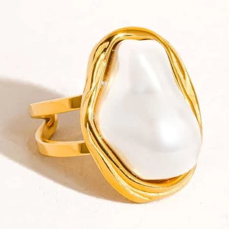 Cameron 18K Gold Non-Tarnish Pearl Round Ring