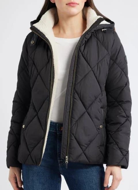 Lauren Ralph Lauren Quilted Diamond Puffer Coat with Removable Hood