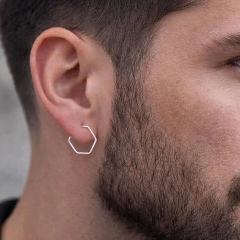 Sterling Silver Hexagon Hoop Earring for Men