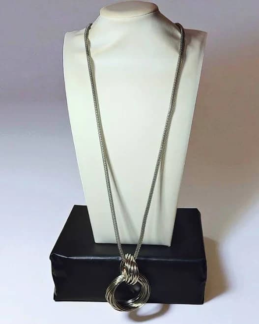 Chicos Silver Tone Circle Pendant Necklace Modern Sculptural Statement